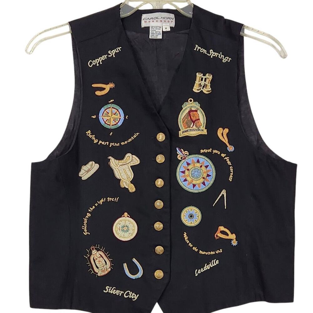 VTG Women Equestrian Vest Embroidered Horse Western Cowboy Boho Rodeo Medium